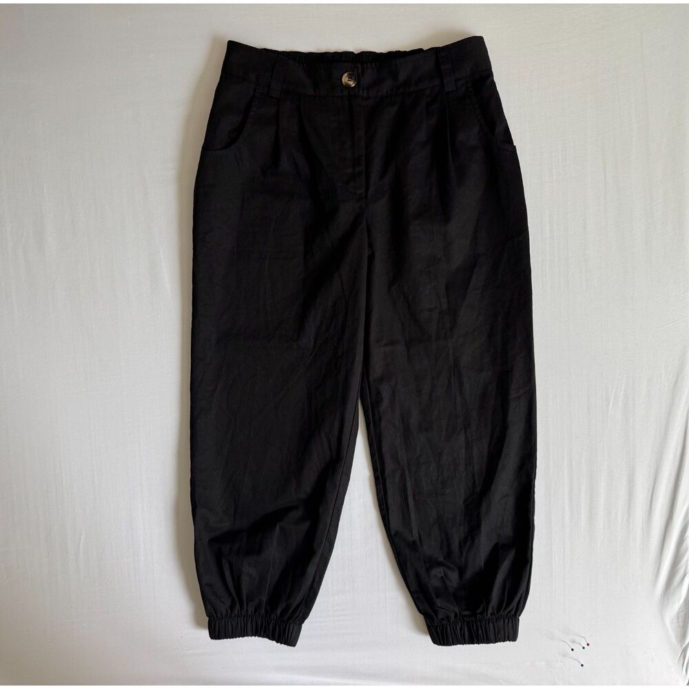 Halara Black Cotton Jogger Pants | Pleated Trousers | Size Small Petite